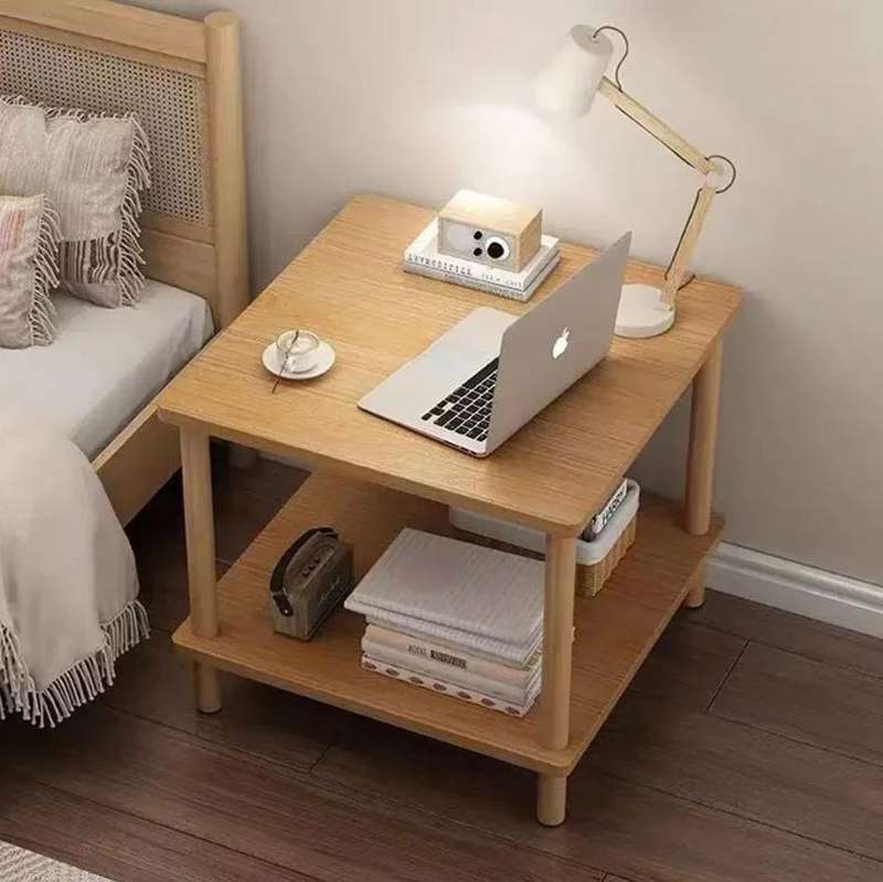2-Tier Simple Modern Wooden Nightstand Side Table for Bedroom Office