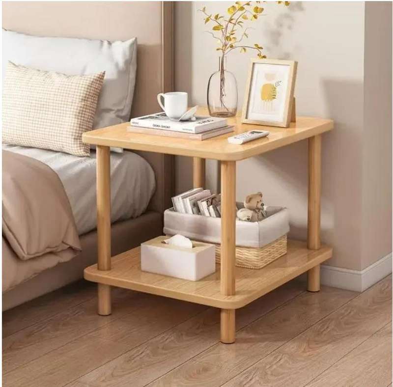2-Tier Simple Modern Wooden Nightstand Side Table for Bedroom Office