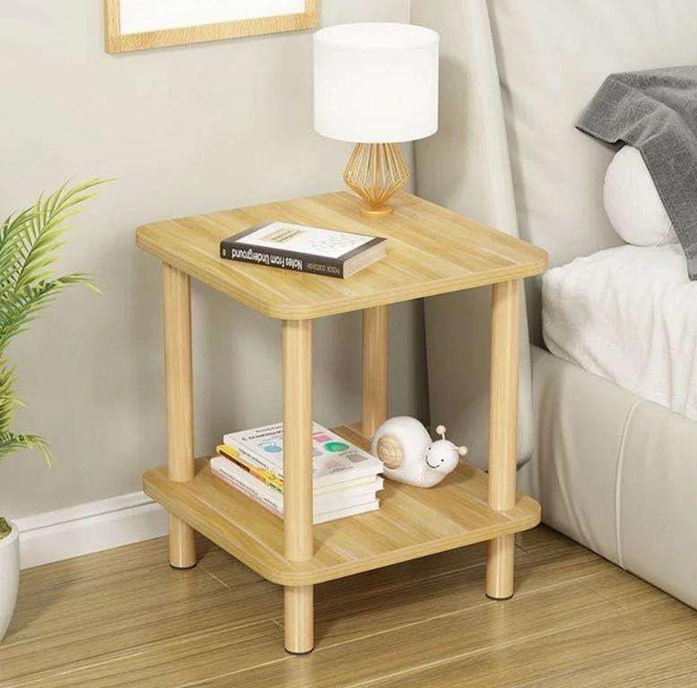 2-Tier Simple Modern Wooden Nightstand Side Table for Bedroom Office