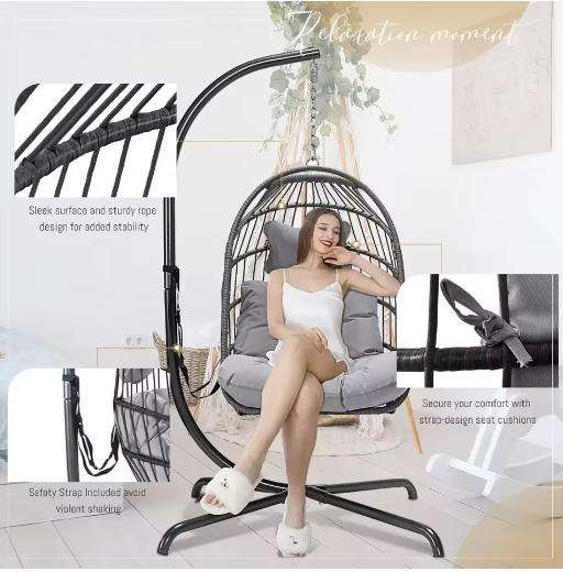 Egg Chair for Indoor Outdoor Bedroom Patio Hanging Basket Chair Hammock