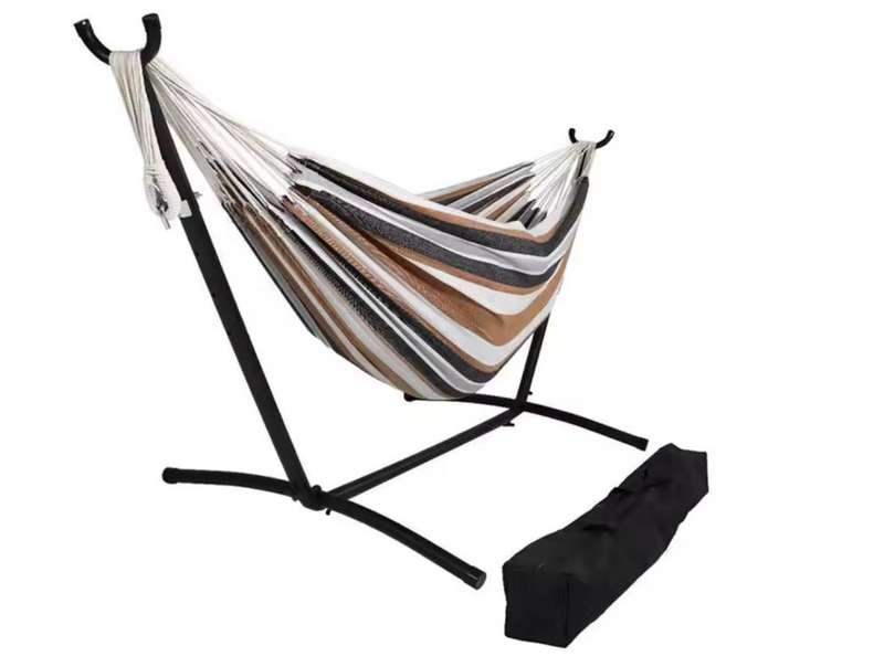 Striped Cotton Fabric Hammock with Steel Stand and Carry Bag