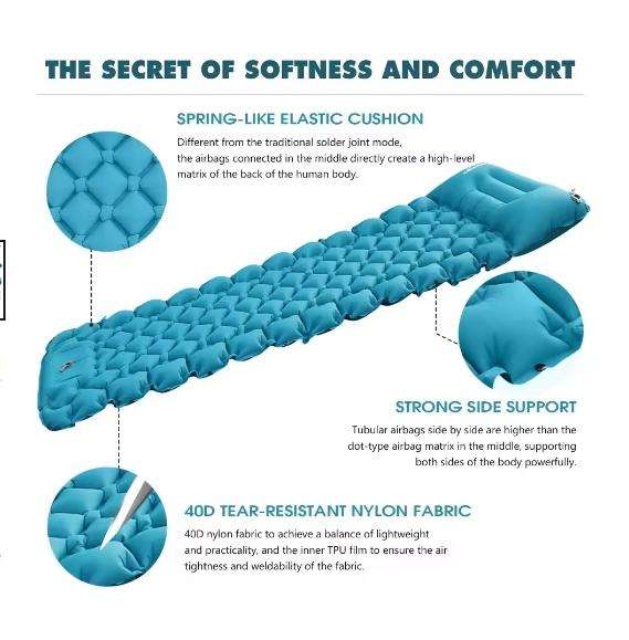 Camping Sleeping Pad, Thickness Inflatable Sleeping Mat with Pillow
