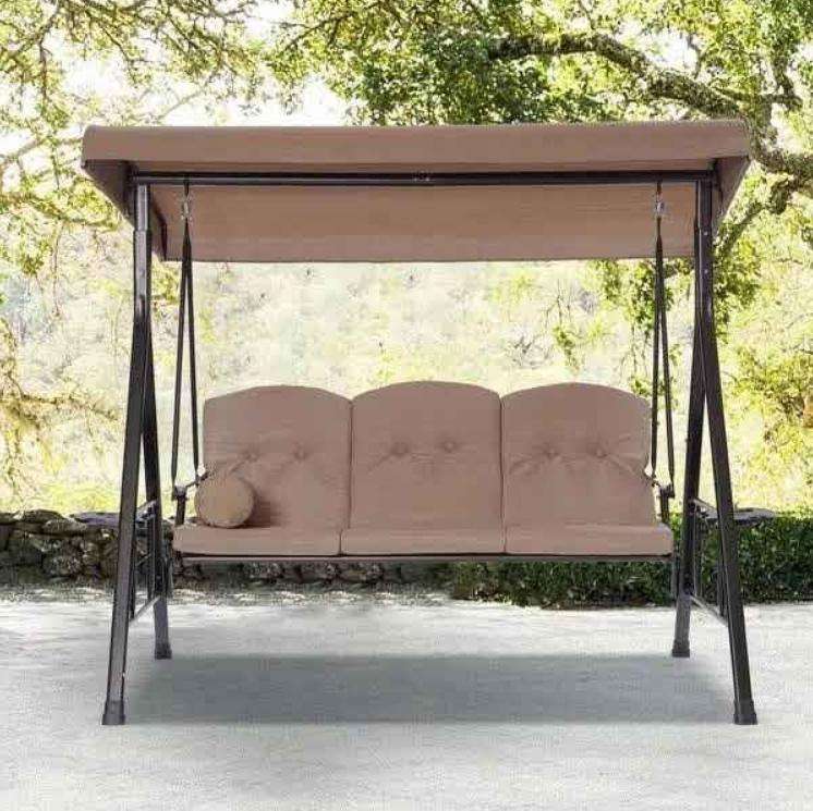 Tranquil Oasis: Outdoor Metal Swing Bench with Cushions