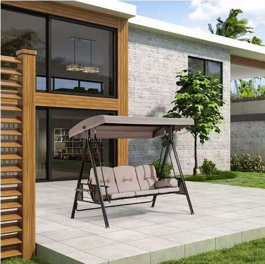 Tranquil Oasis: Outdoor Metal Swing Bench with Cushions