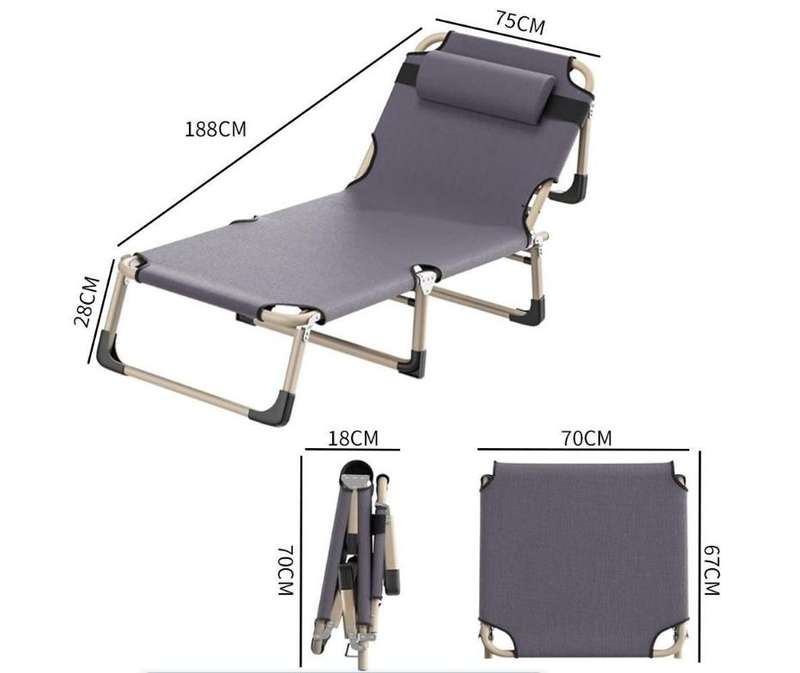 Reclining Foldable Outdoor Sun Lounger Cot Bed With Pillow