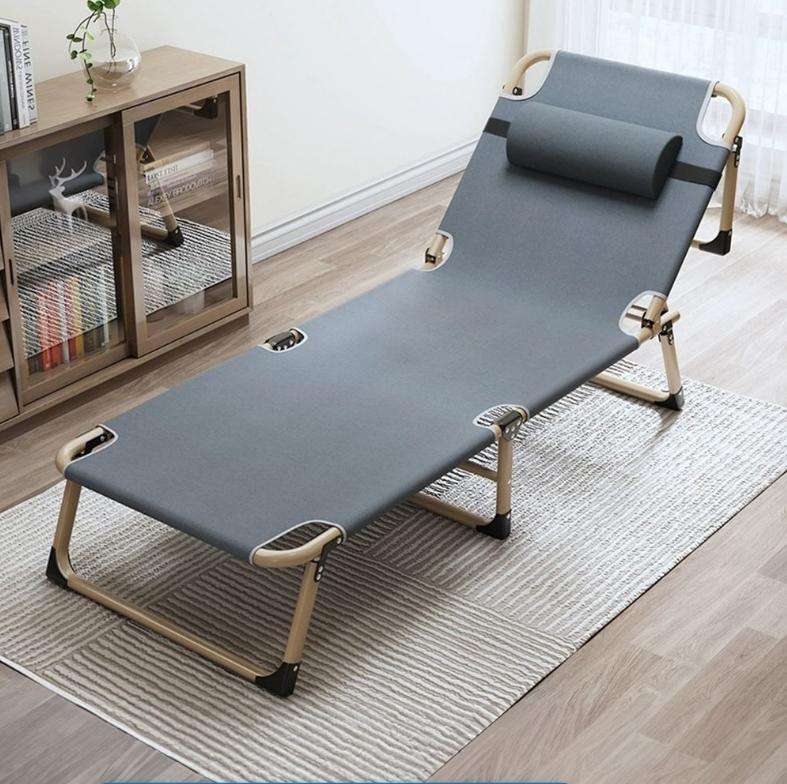 Reclining Foldable Outdoor Sun Lounger Cot Bed With Pillow