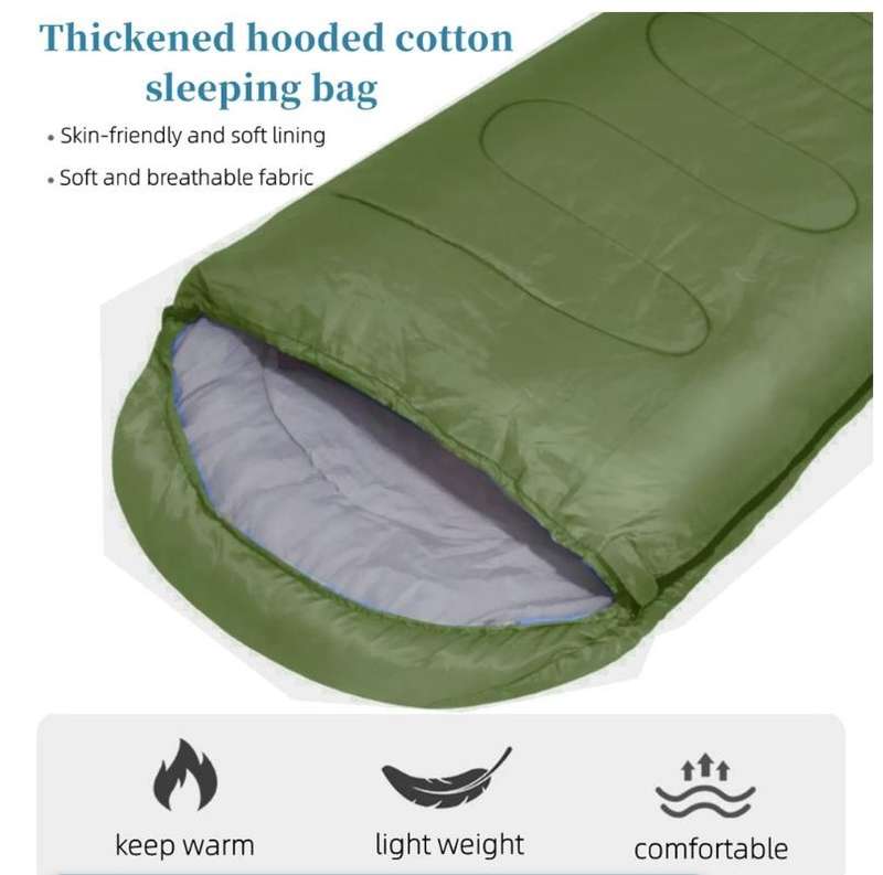 Alanes Hooded Camping Sleeping Bag for Outdoor Travel Hiking - Army Green