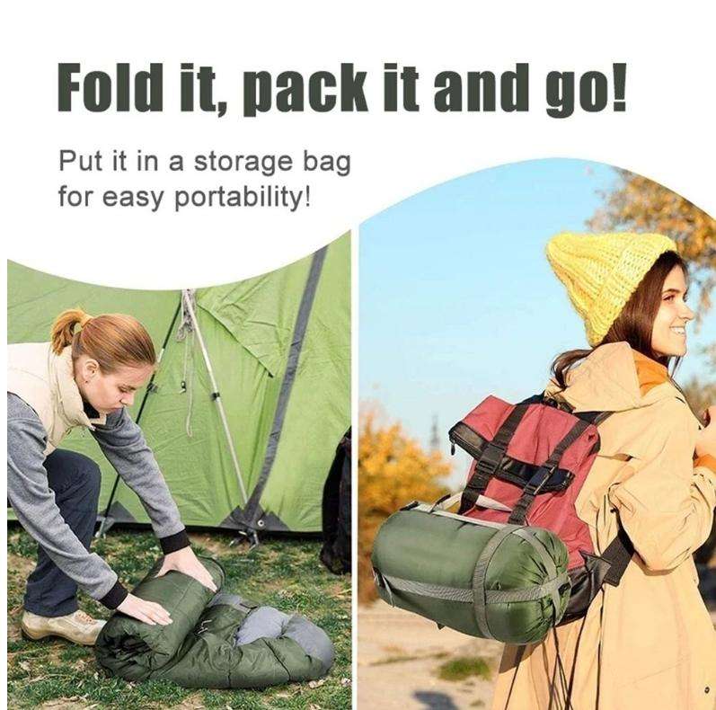 Alanes Hooded Camping Sleeping Bag for Outdoor Travel Hiking - Army Green