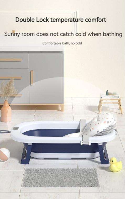 Navy Temperature Sensing Plastic Foldable Infant Bath Tub