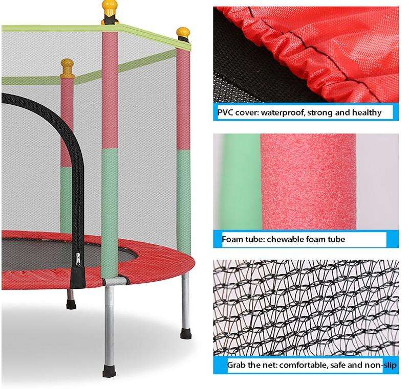 Kids Trampoline with Safety Enclosure Net, Children Jumping Bounce Bed Gifts
