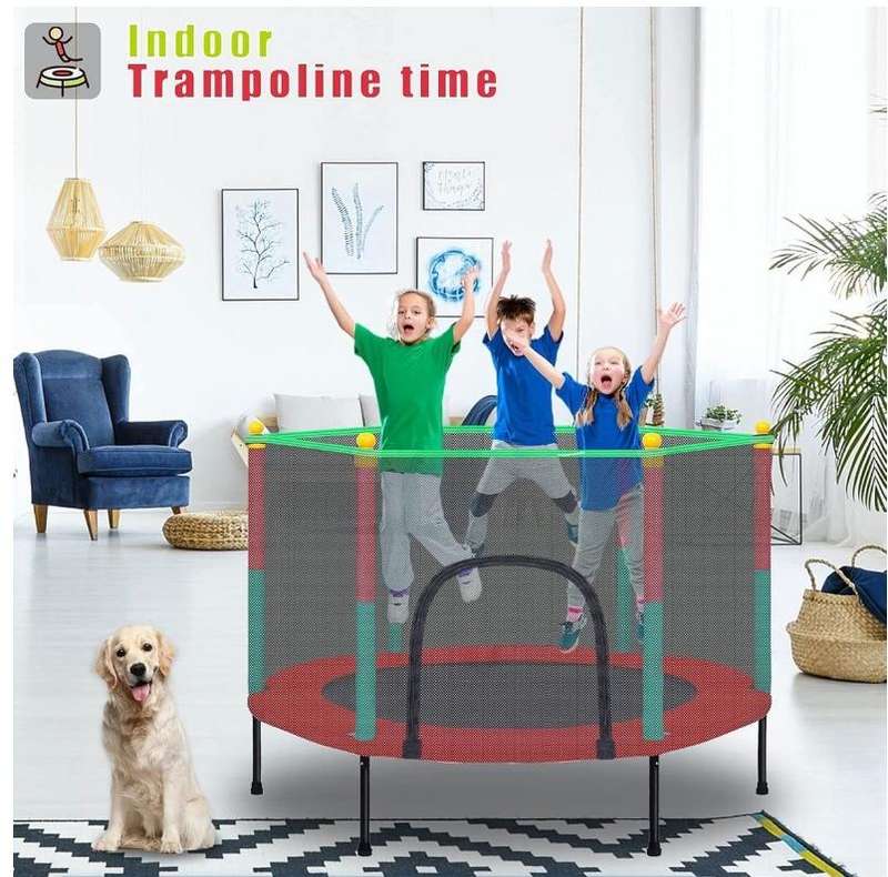 Kids Trampoline with Safety Enclosure Net, Children Jumping Bounce Bed Gifts