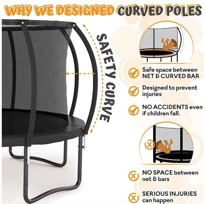 Flexi Muscles - 305cm (10 ft) Trampoline with Enclosure Net and Curved Poles