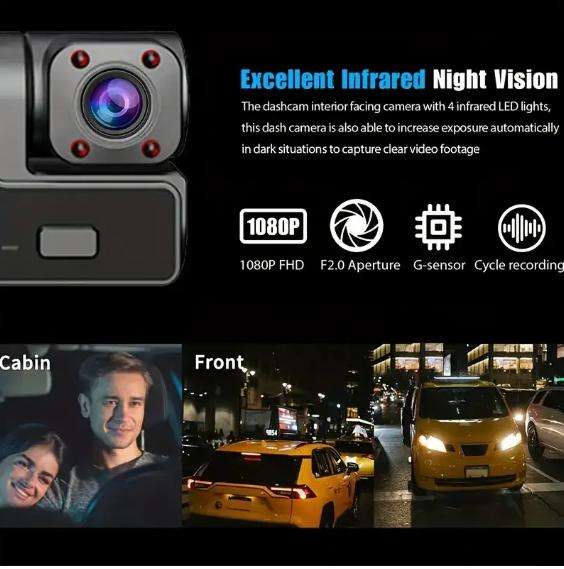 Integrated Dashcam with Front And Interior Cameras Featuring HD 1080P Loop