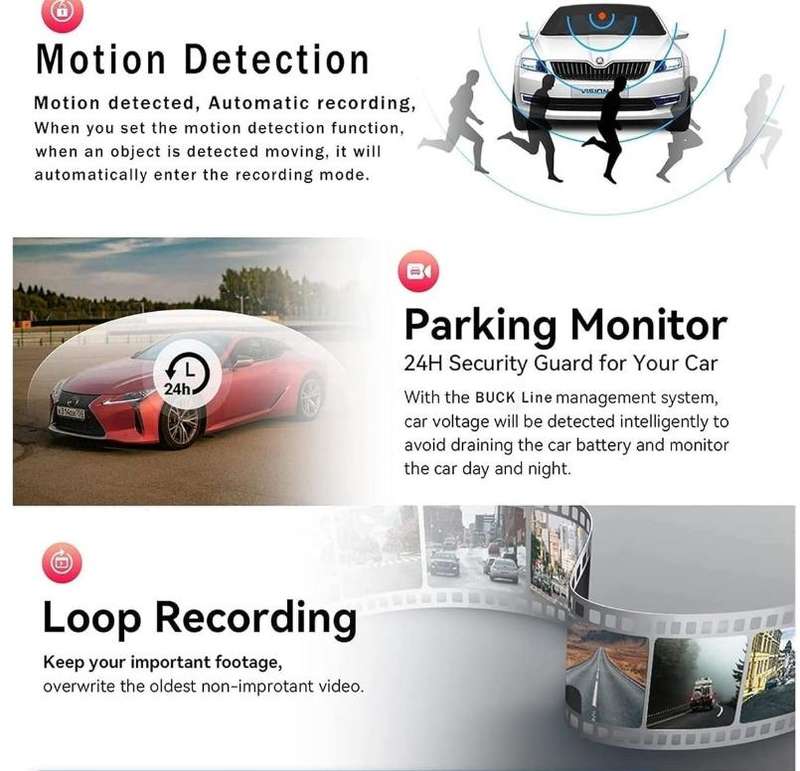 Integrated Dashcam with Front And Interior Cameras Featuring HD 1080P Loop