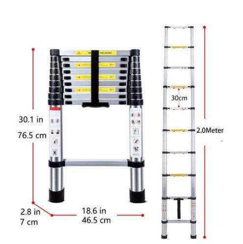 Various Sizes Telescoping Aluminum Extension Ladder for Outdoor Indoor Use - Silver - 2.0 m