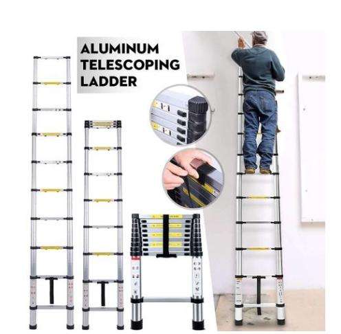 Various Sizes Telescoping Aluminum Extension Ladder for Outdoor Indoor Use - Silver - 2.0 m