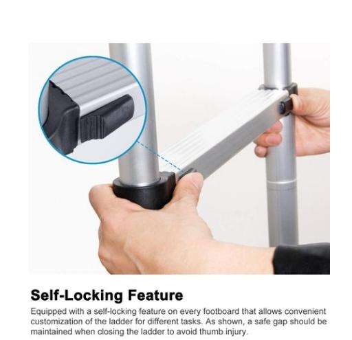 Various Sizes Telescoping Aluminum Extension Ladder for Outdoor Indoor Use - Silver - 2.0 m