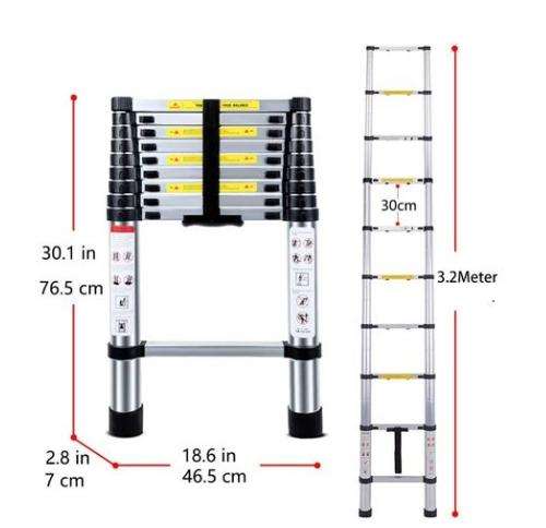 Various Sizes Telescoping Aluminum Extension Ladder for Outdoor Indoor Use - Silver - 2.0 m