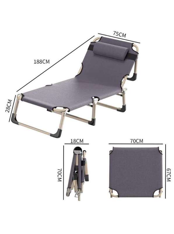 Reclining Foldable Outdoor Sun Lounger Cot Bed With Pillow