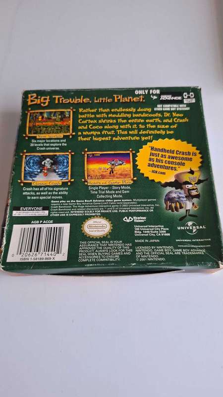 Crash Bandicoot The Huge Adventure Gameboy GBA