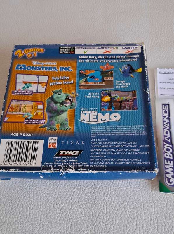Disney Pixar Monsters Inc + Finding Nemo 2in 1 Gameboy