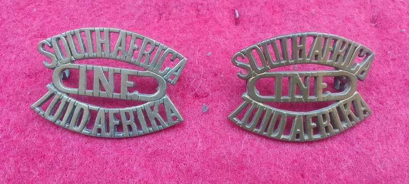 1ST SA INFANTRY BRIGADE,BRASS SHOULDER TITLE PAIR-WORN 1915-1919-LUGS INTACT