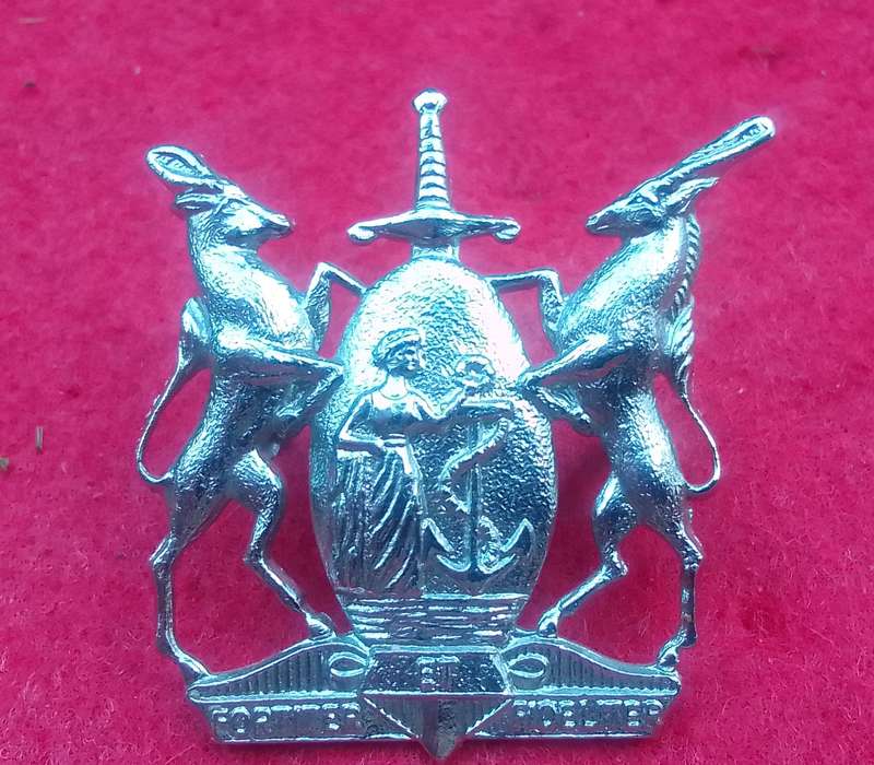 SADF   COLOURED CORPS-CHROME CAP BADGE- 2X SCREW LUGS