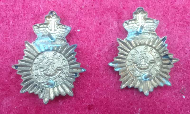 CAPE TOWN RIFLES,BRASS COLLAR BADGE PAIR-WORN POST 1964-PINS INTACT