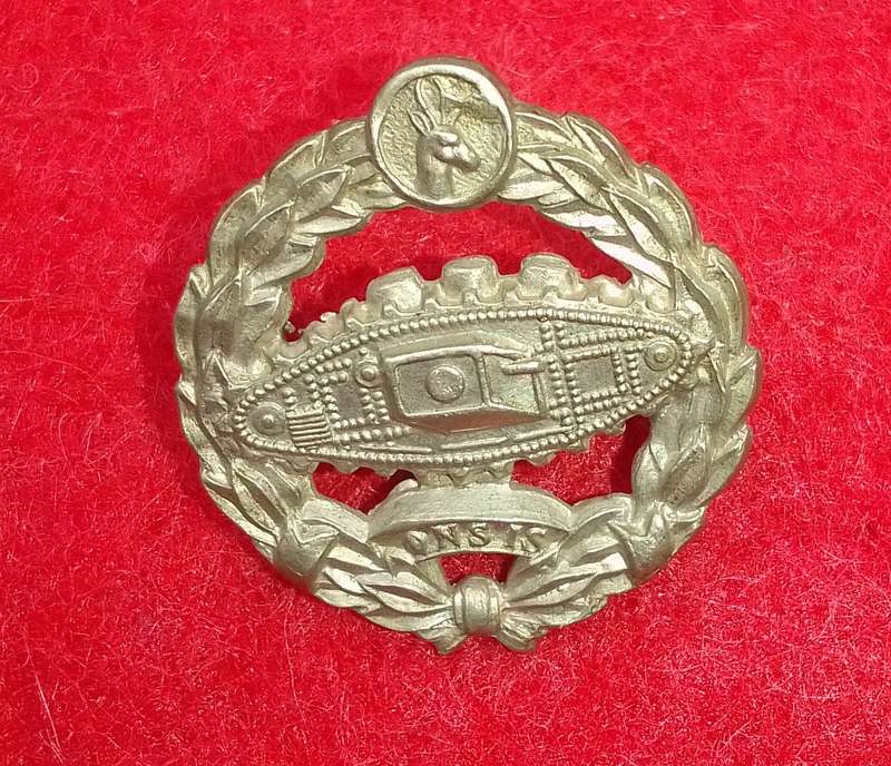 SA - TANK CORPS WHITE METAL COLLAR BADGE WW2 