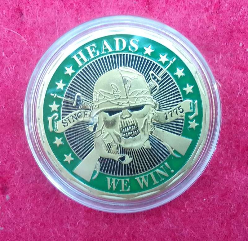 Military Challenge coin ( Green & gold Skull )