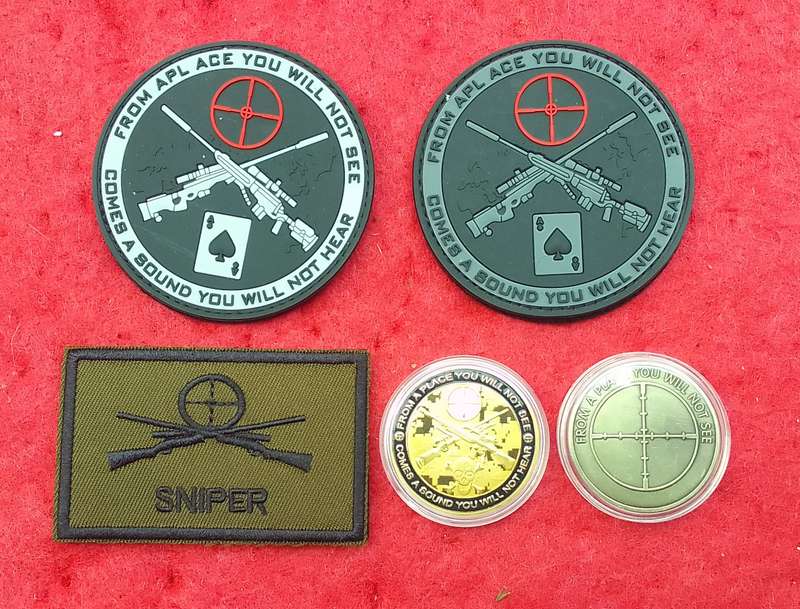 COLLECTION OF SNIPER COINS AND PATCHES