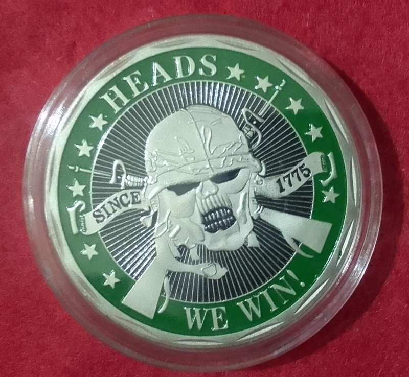 Military Challenge coin ( Green & silver Skull )