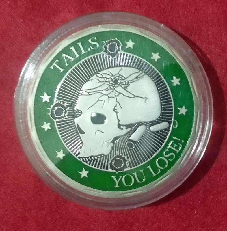 Military Challenge coin ( Green & silver Skull )