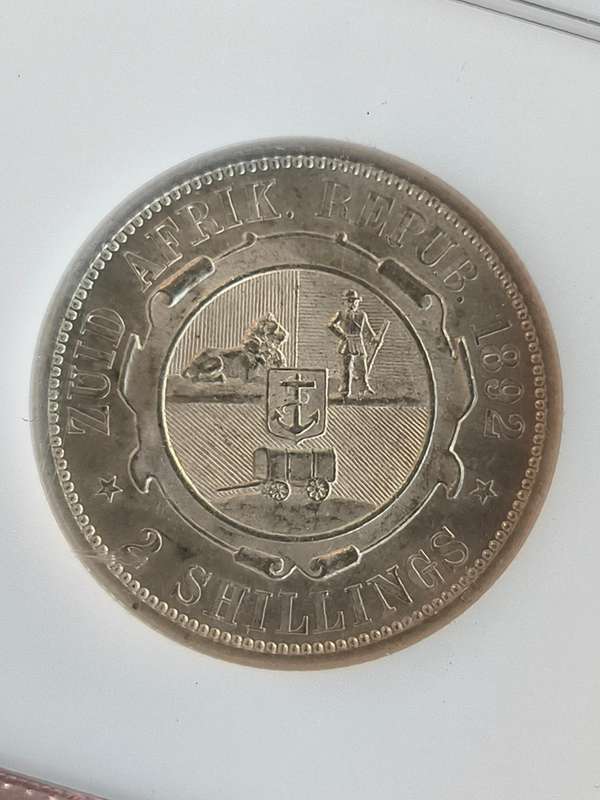 1892!! Paul Kruger!! TwoShilling!! R1 Start!! MS61-Ultra Rare in this condition!!