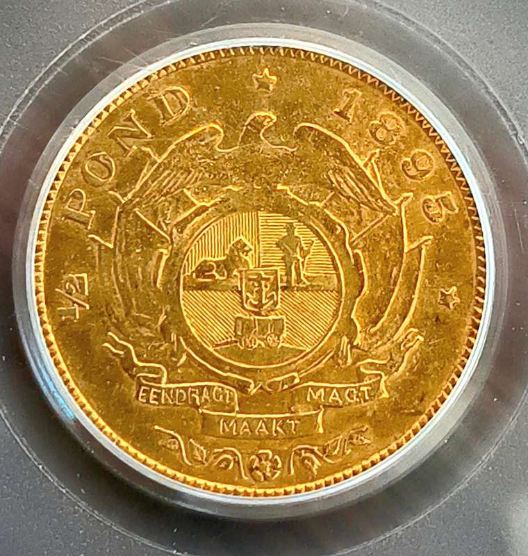 1895!! Single Shaft!! Paul Kruger. Gold Halfpond!! AU53-Graded!! One shaft-Ultra rare!! R1 Start!!