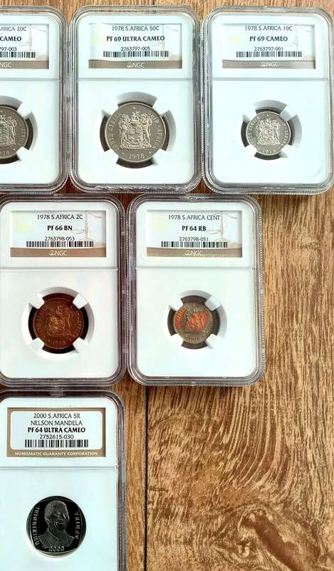 1978 Proof NGC graded!! Incl. Rare 69PF-Cameo and Ultra Cameo coins!! Mandela Smiley incl..!!