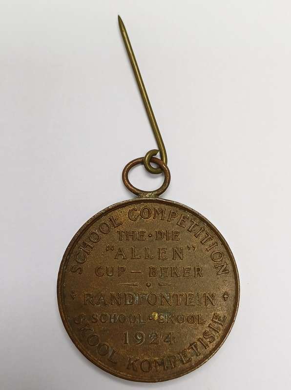 Extremely Rare School Competition "Allen Cup" Medal for Thrift, Randfontein 1924