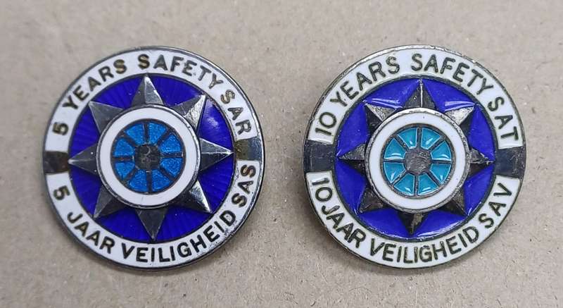 South African Ralways (SAR) Safety Badges, 5 and 10 years