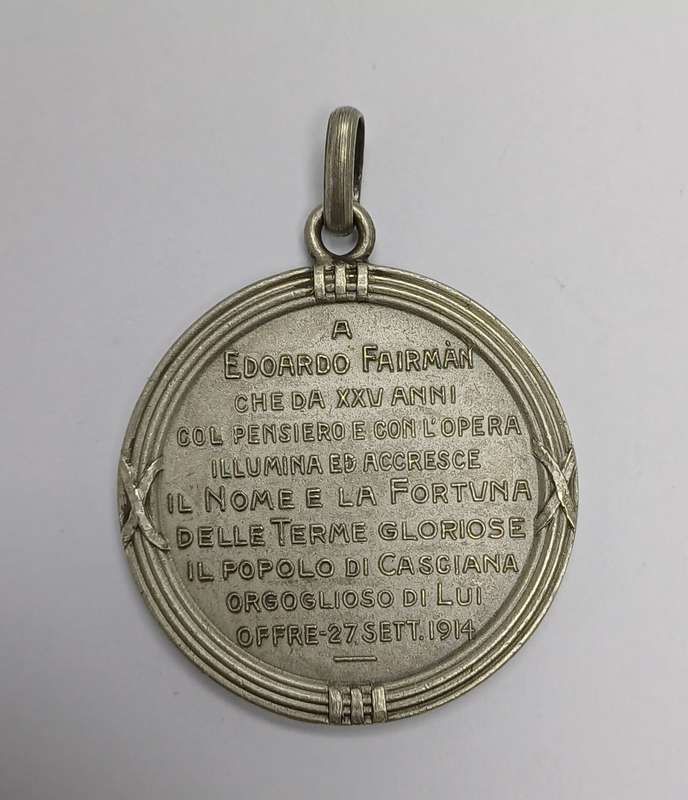 Italy Casciana Fascist Period, Silver Medal Dedicated to Edoardo Fairmas