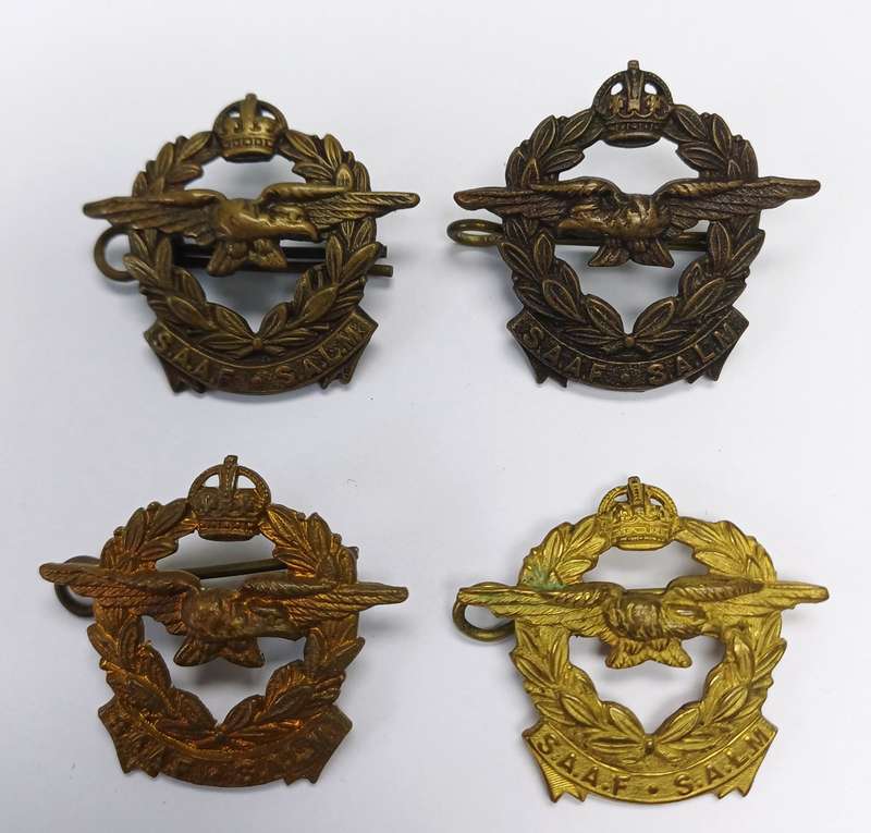 WW2 Period SAAF Collar Badges, 4 Different Colour Types