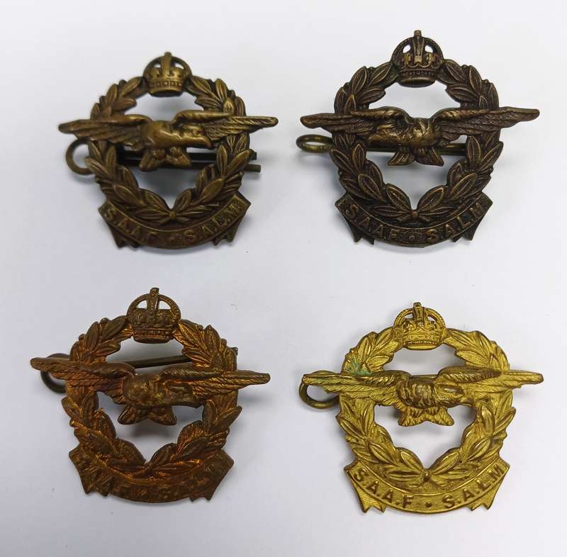 WW2 Period SAAF Collar Badges, 4 Different Colour Types