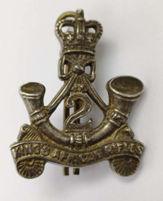 2nd Kings African Rifles Officers Silver Cap Badge (Silver hallmark, 1956)