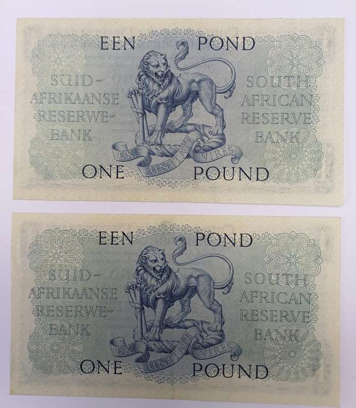 Rare B28 Pound 1949, Printed on Thicker Paper, Consecutive Number Pair, EF to AUNC