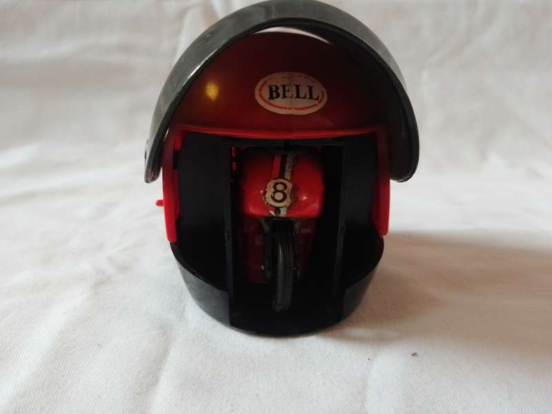 Vintage Superbike helmet launcher with mini motorcycle by Bandai 1980's rare find