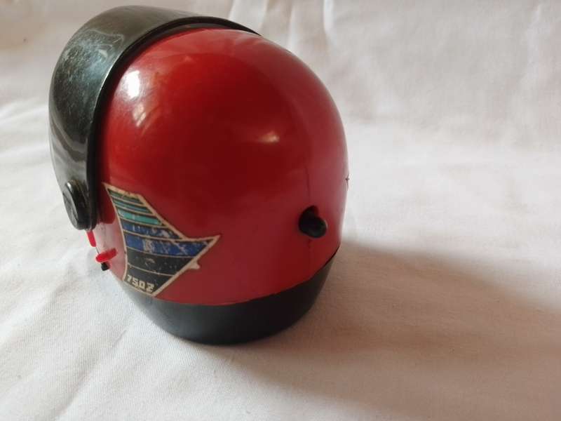 Vintage Superbike helmet launcher with mini motorcycle by Bandai 1980's rare find