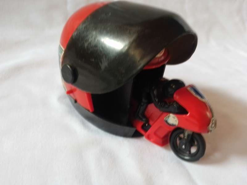 Vintage Superbike helmet launcher with mini motorcycle by Bandai 1980's rare find