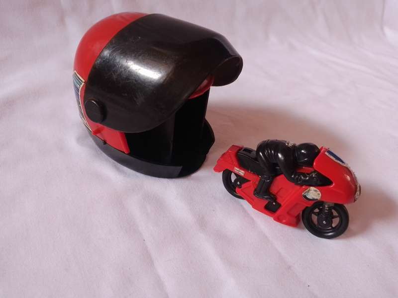 Vintage Superbike helmet launcher with mini motorcycle by Bandai 1980's rare find