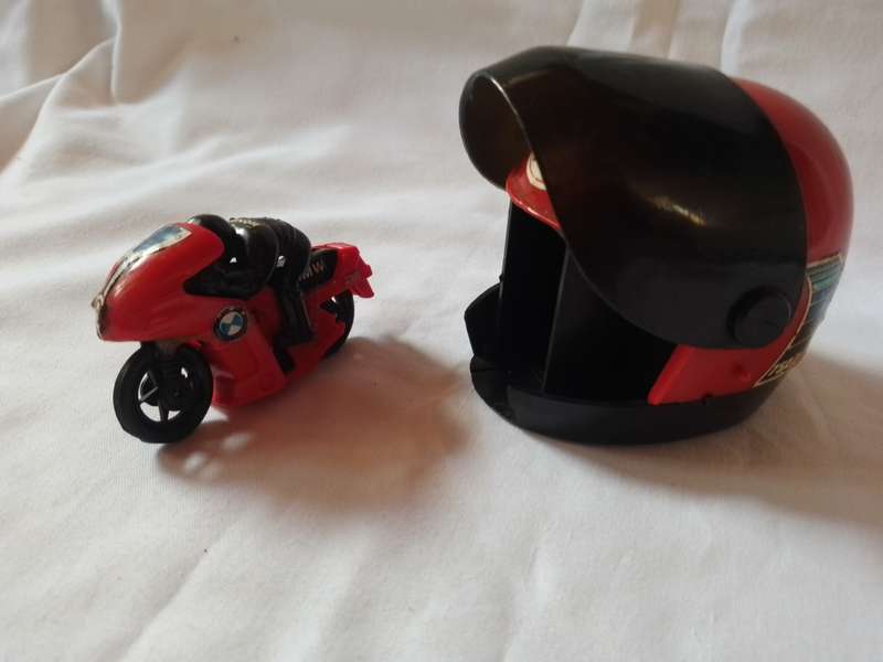 Vintage Superbike helmet launcher with mini motorcycle by Bandai 1980's rare find