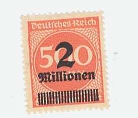 1923 GERMAN EMPIRE- 2 Millioned on 500 Mark. Mi 311. Mint with Gum & Water mark. Original. See photo