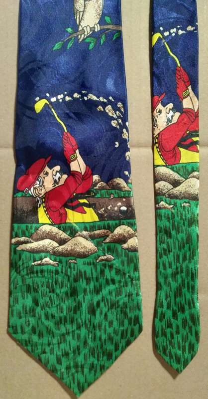 Men's 100% Silk Neck Tie - Funny Golf Themed - Hand Stitched.